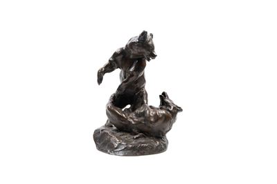Combattimento tra orsi, scultura in bronzo
