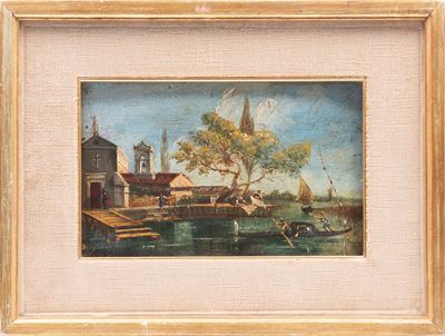 Scuola Italiana, Veduta di Venezia, olio su tavola
