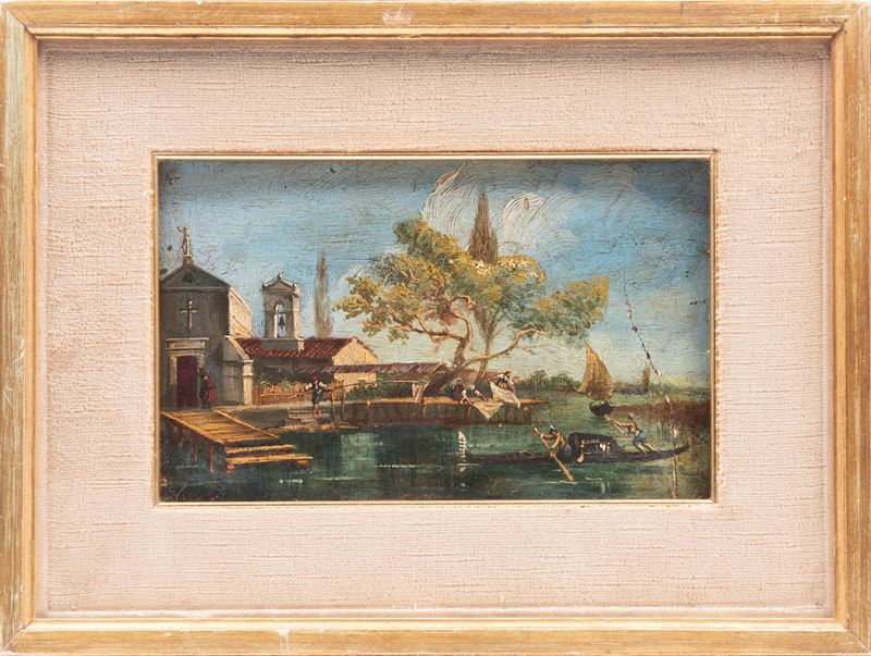Scuola Italiana, Veduta di Venezia, olio su tavola
