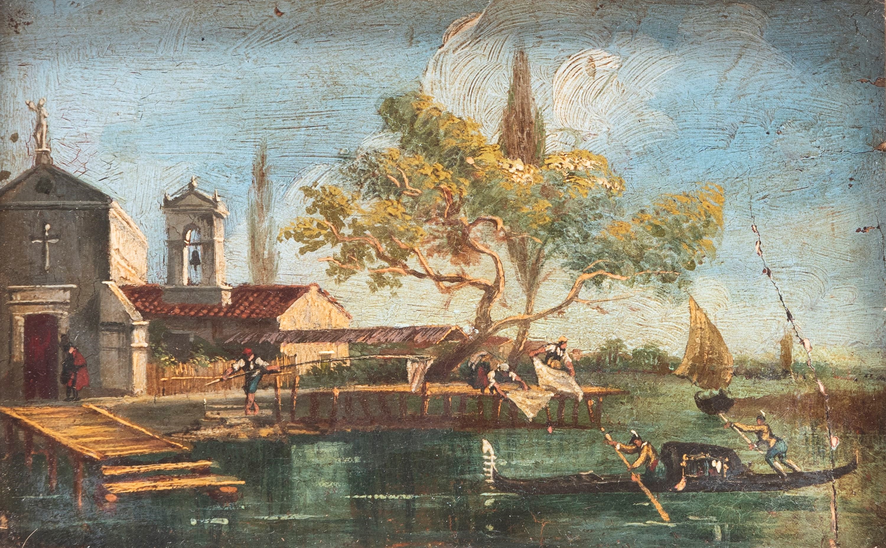 Scuola Italiana, Veduta di Venezia, olio su tavola