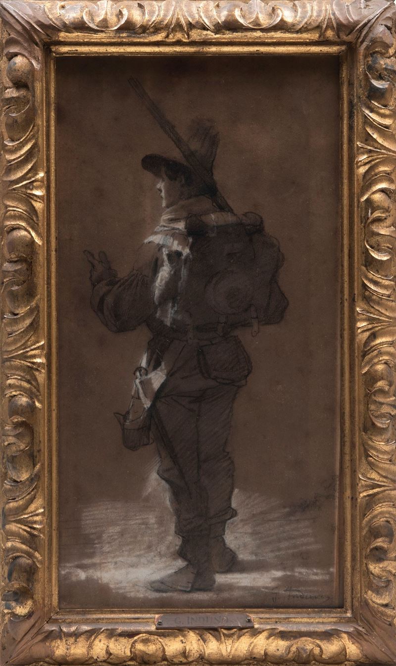 Girolamo Induno - Cacciatore - Carboncino su carta