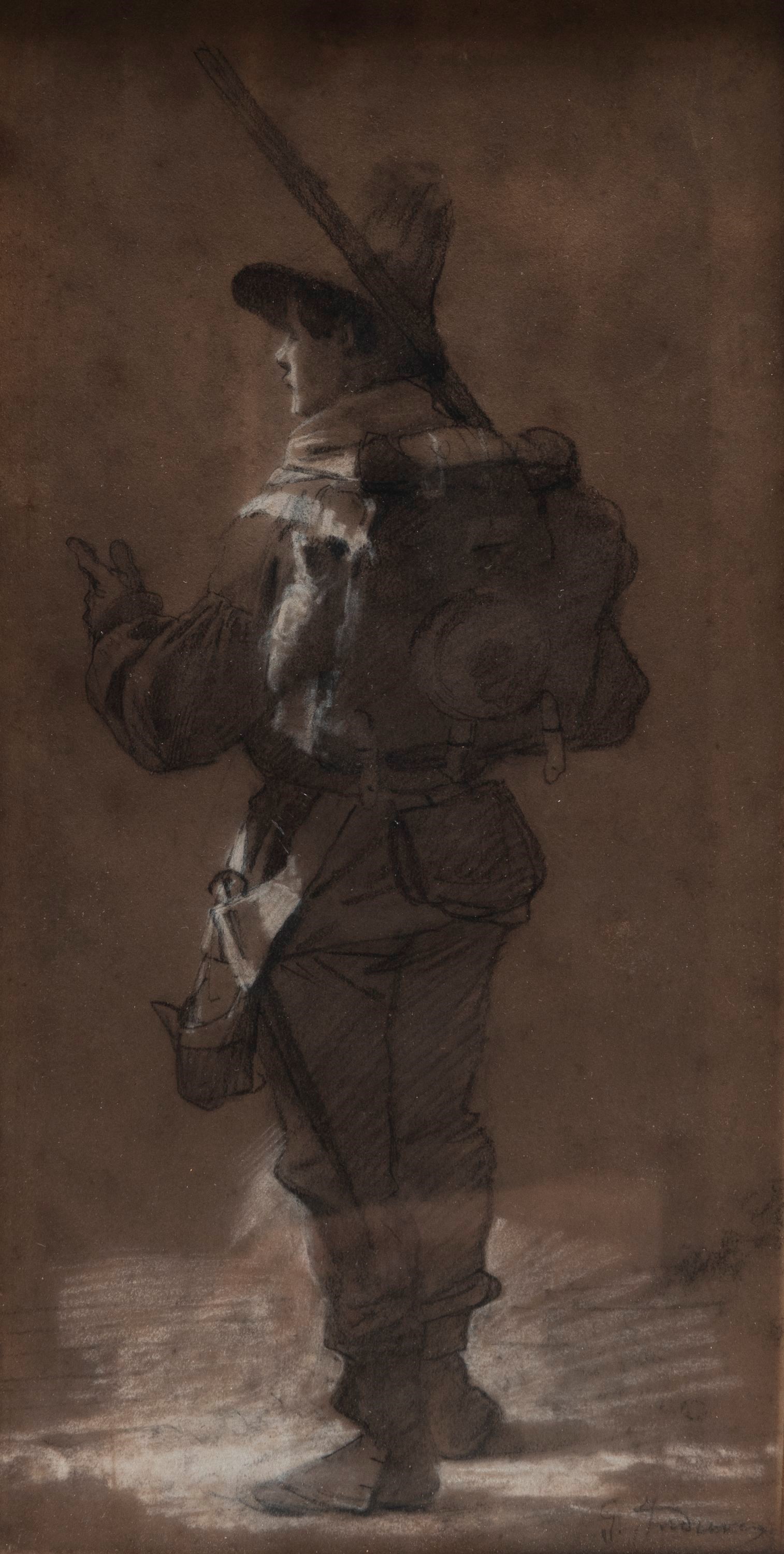 Girolamo Induno - Cacciatore - Carboncino su carta