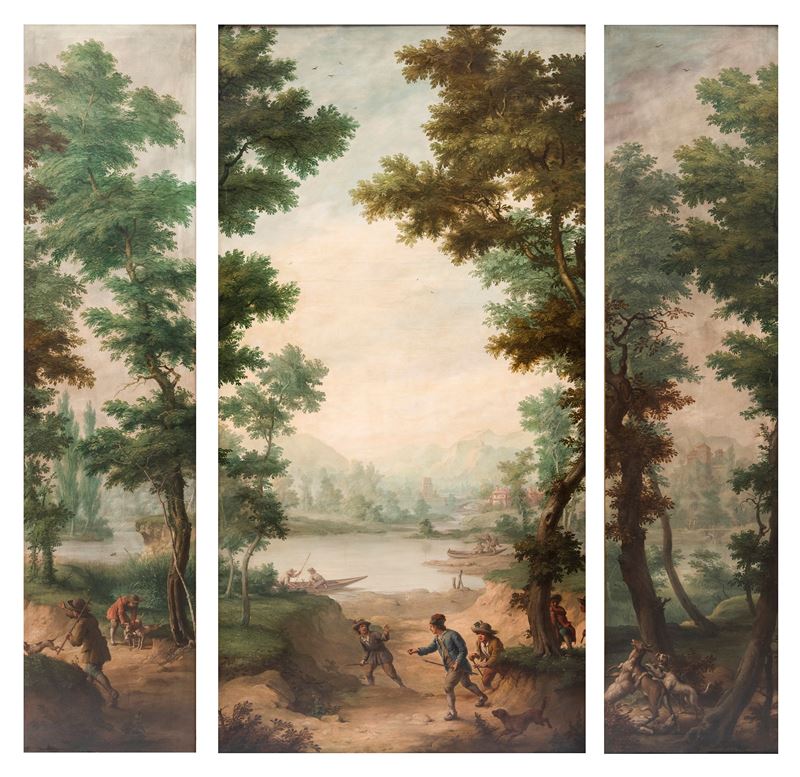 Luigi Rigorini - Scena di caccia, olio su tela