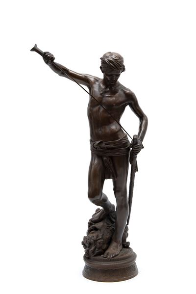Davide dopo la battaglia con Golia, scultura in bronzo