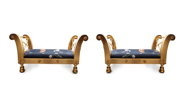 TWO GILTED BRONZE EMPIRE-STYLE STOOLS
