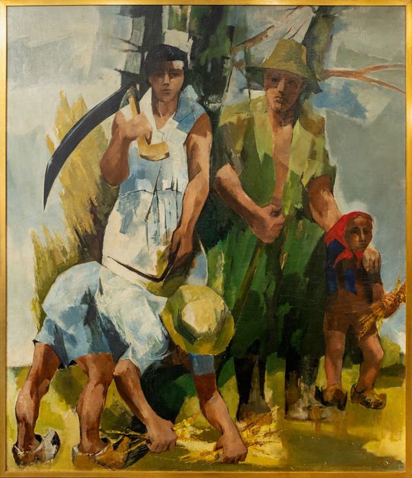 TWO LARGE PAINTINGS DEPICTING "THE WORKING CLASS"