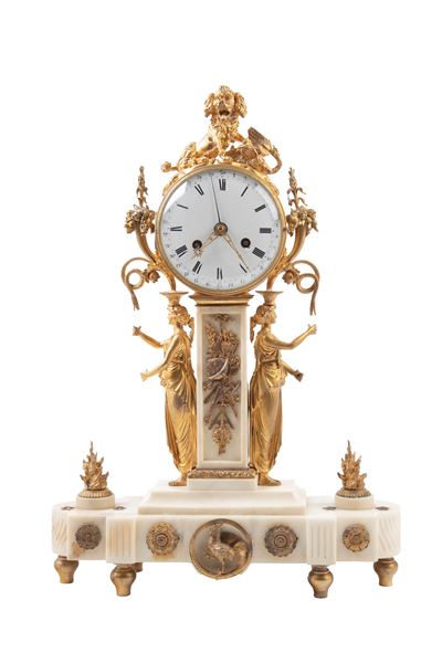 Orologio da tavolo in bronzo dorato e marmo, Francia, XVIII secolo