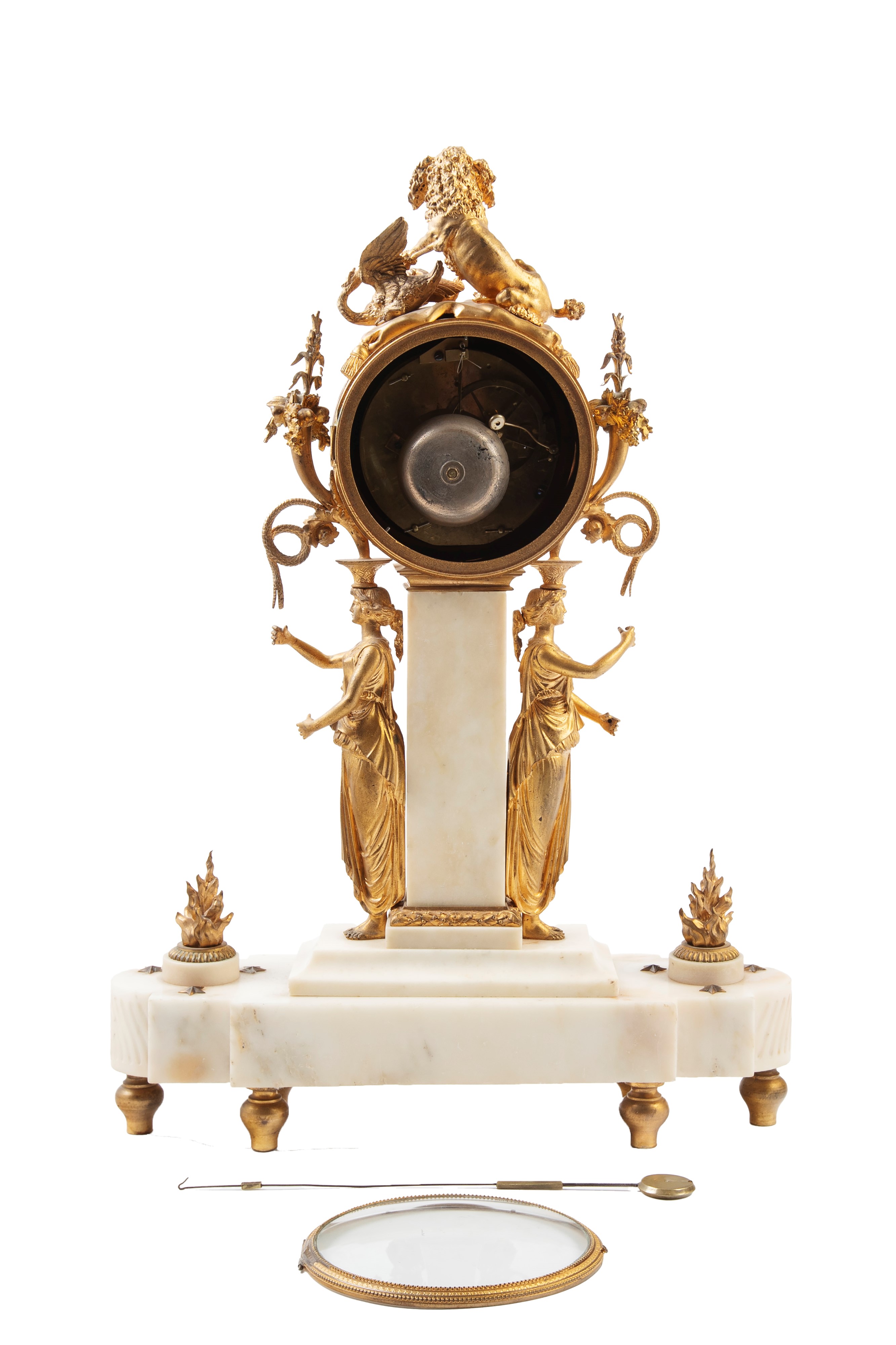 Orologio da tavolo in bronzo dorato e marmo, Francia, XVIII secolo