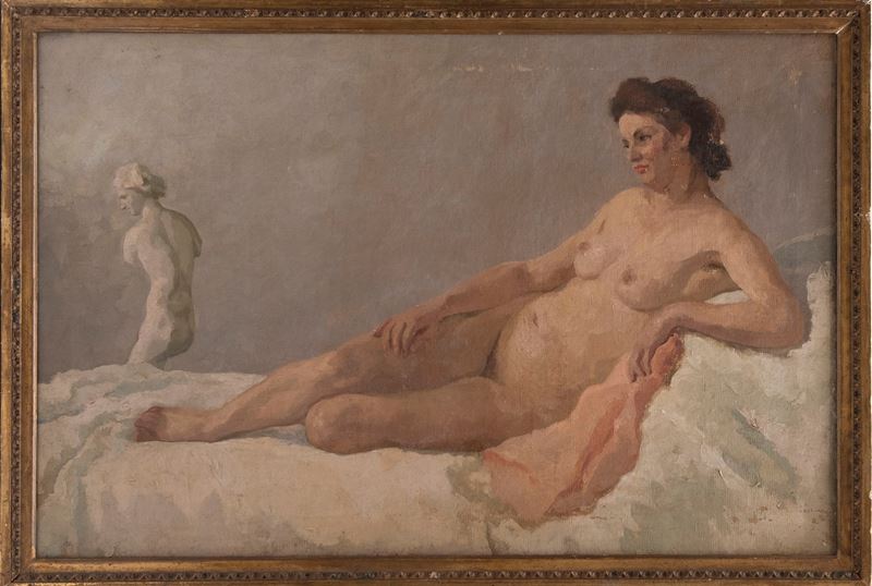 Scuola Romana, Nudo di donna distesa, olio su tela