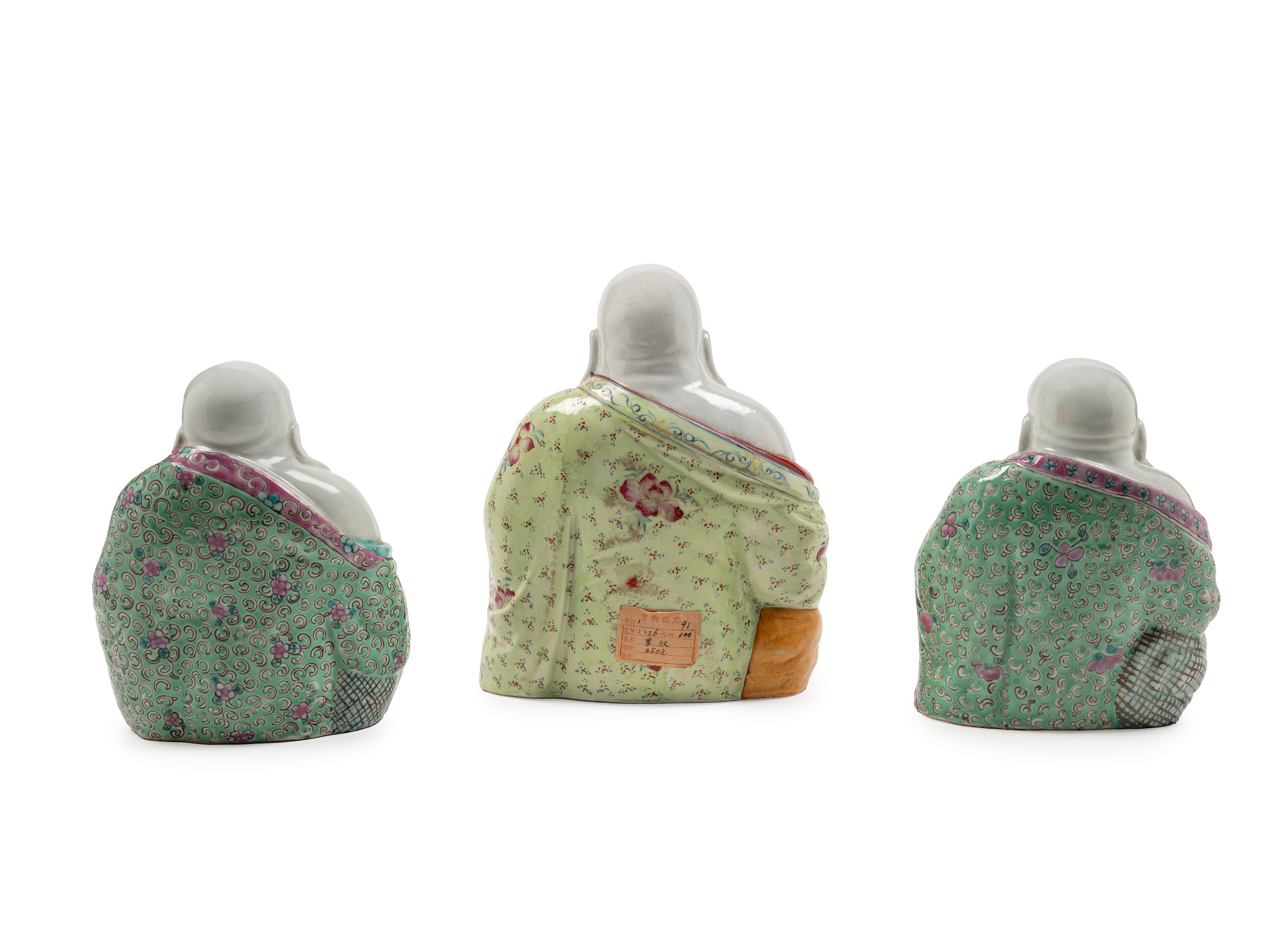 TRE BUDAI IN PORCELLANA FAMIGLIA ROSA