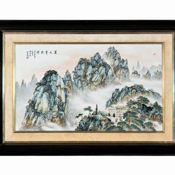 A PORCELAIN PLAQUE SIGNED BY XU HUANWEN