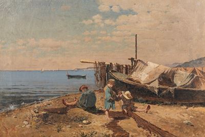 Cucitori di vele, olio su tela
