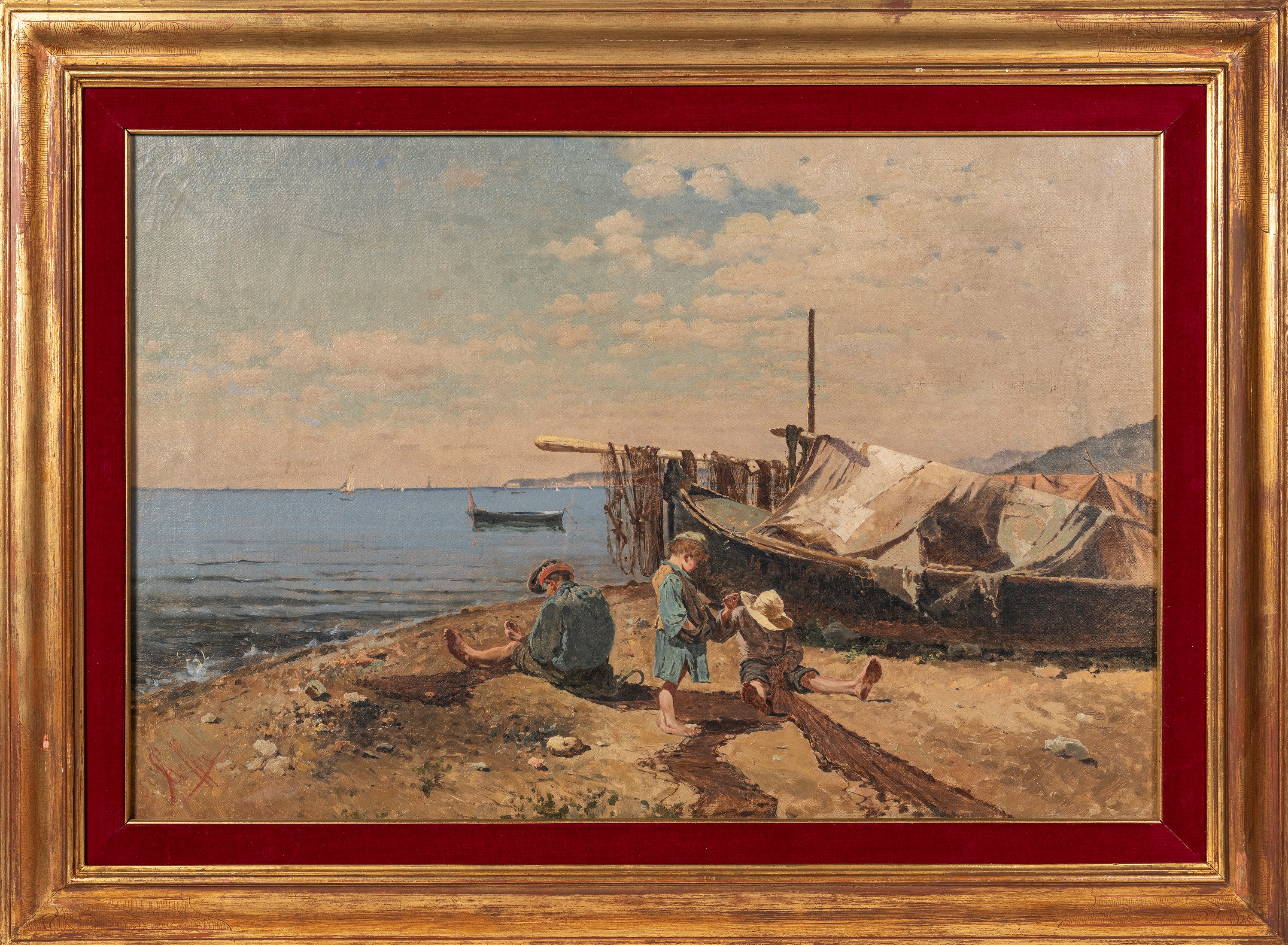 Luigi Scaffai - Cucitori di vele, olio su tela