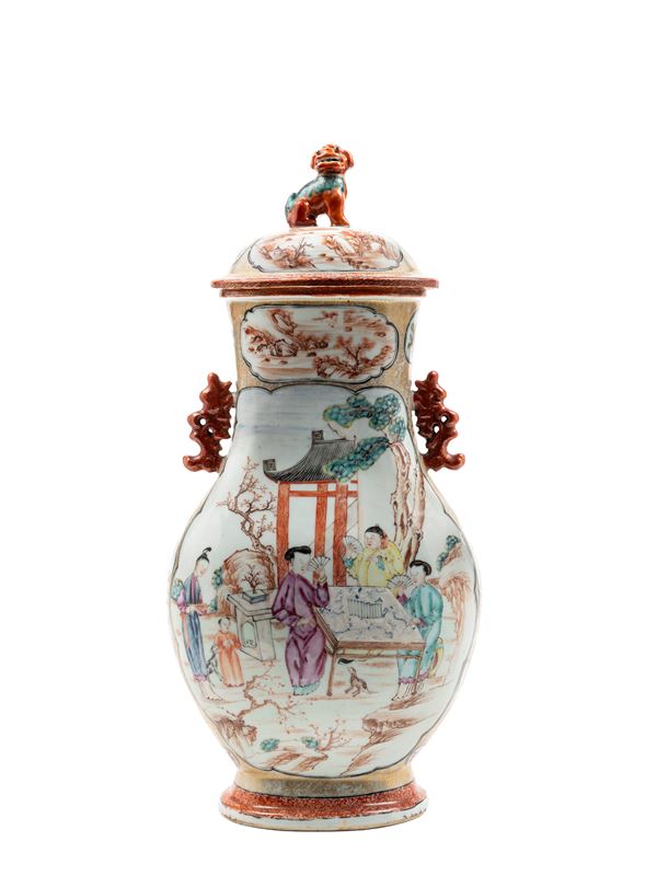 A 'MANDARIN' PORCELAIN VASE AND COVER