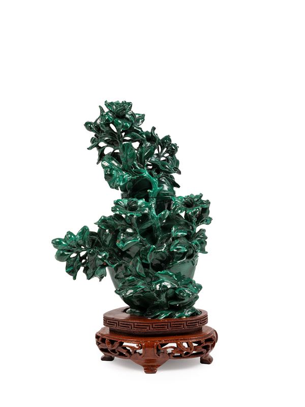 VASO CON COPERCHIO IN MALACHITE