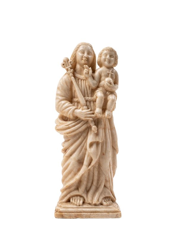 SCULTURA IN ALABASTRO RAFFIGURANTE MADONNA CON BAMBINO