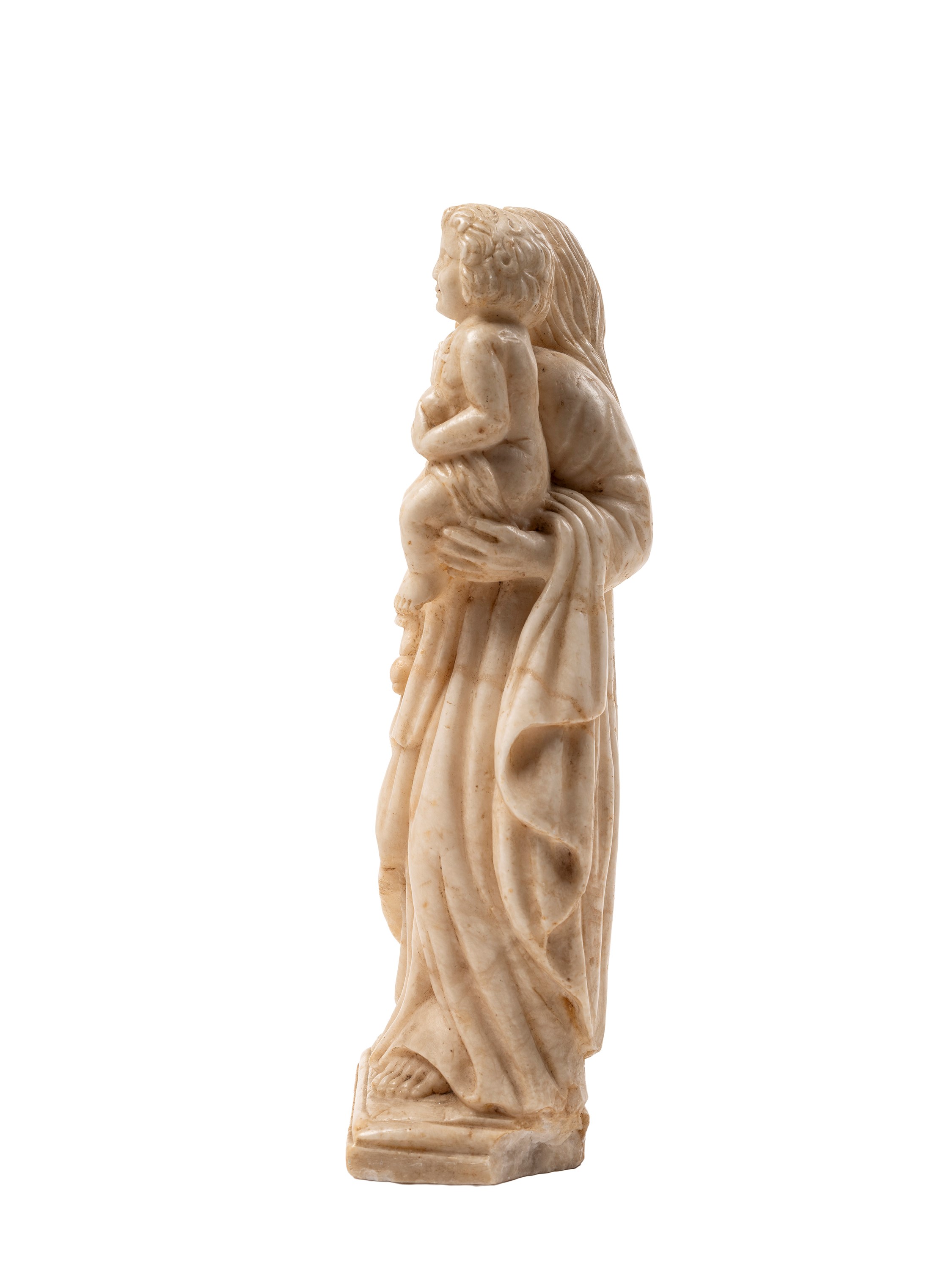 Scuola meridionale (XVII / XVIII secolo), Madonna con Bambino, scultura in alabastro