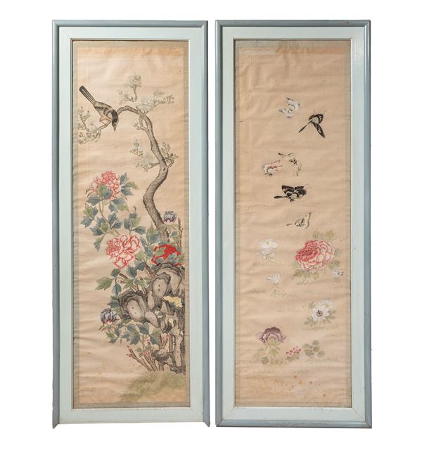 TWO PAINTINGS ON SILK