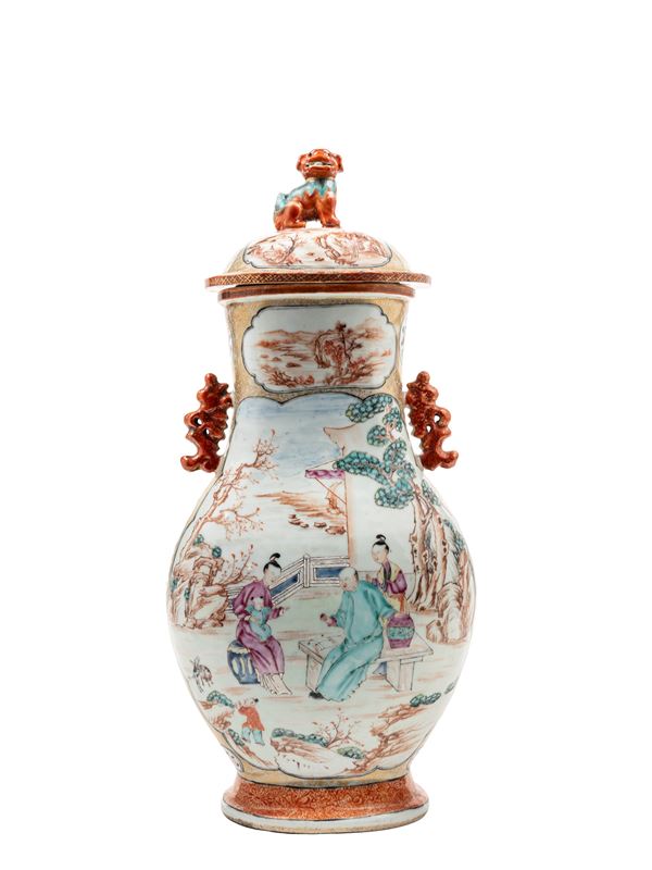 A 'MANDARIN' PORCELAIN VASE AND COVER