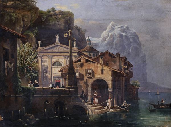 Federico Moja - PAESAGGIO LACUSTRE CON ARCHITETTURE