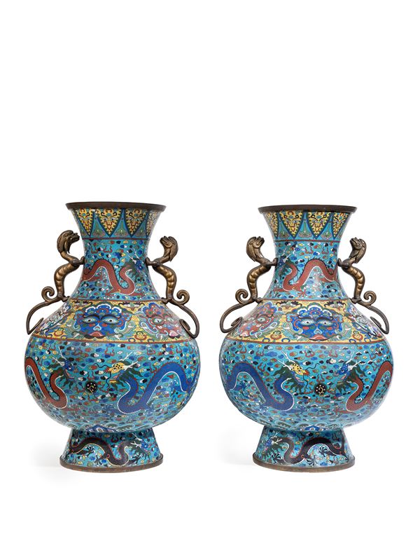 A PAIR OF LARGE CLOISONNÉ VASES