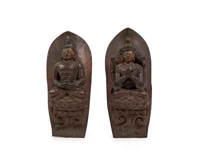 Himalaya (XVIII/XIX secolo), Coppia di divinità in bronzo repoussé