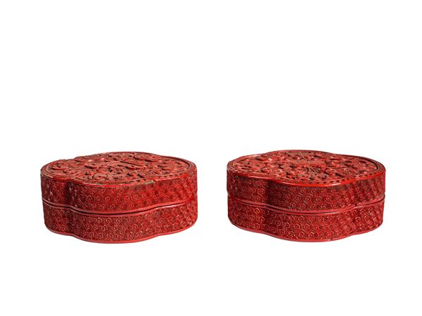 TWO CINNABAR LACQUER BOXES