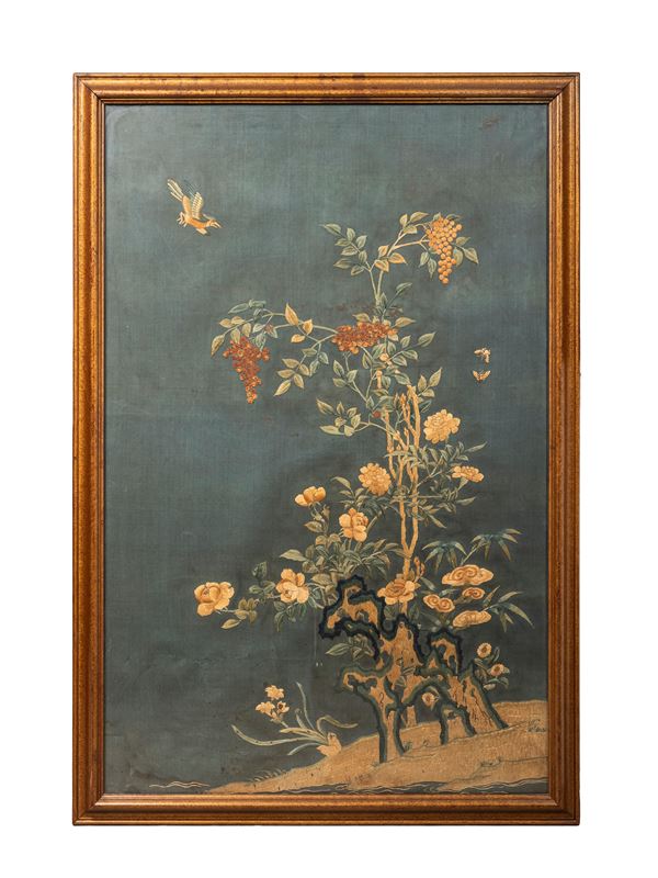AN EMBROIDERED SILK PANEL