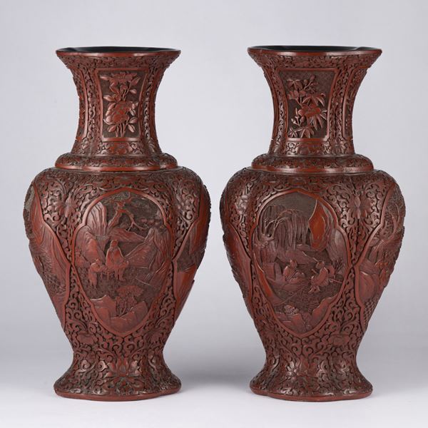 A PAIR OF CINNABAR LACQUER VASES