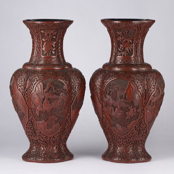 A PAIR OF CINNABAR LACQUER VASES