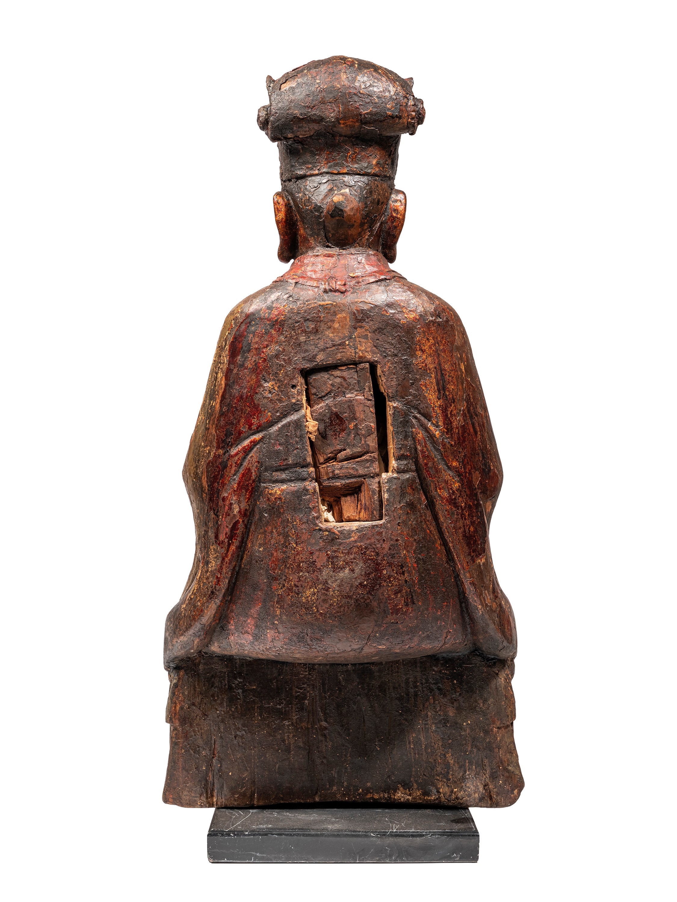 Scultura in legno, figura di dignitario seduto, Cina (dinastia Qing)