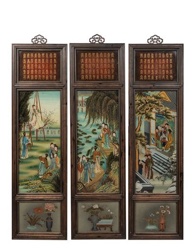 Arte cinese (Repubblica di Cina, 1912-1949), Tre pannelli in legno con verre-paint