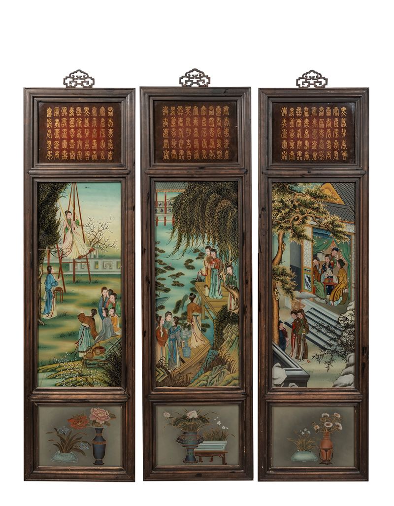 Arte cinese (Repubblica di Cina, 1912-1949), Tre pannelli in legno con verre-paint