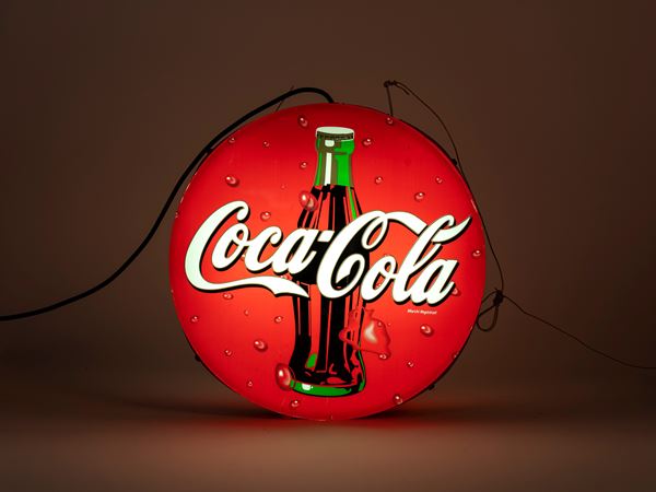 VINTAGE 1980S DOUBLE-SIDED COCA-COLA ADVERTISING BUTTON SIGN