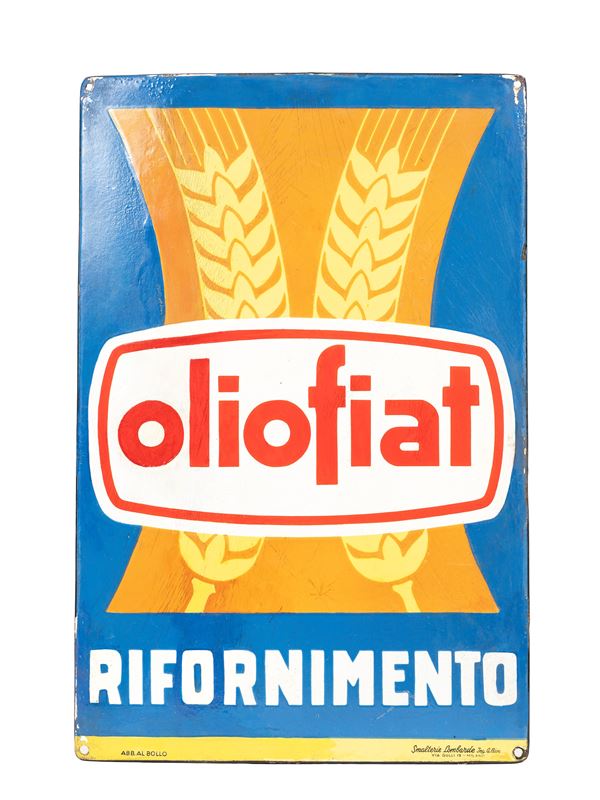 VINTAGE 1950s OLIOFIAT REFUELING ADVERTISING PLAQUE