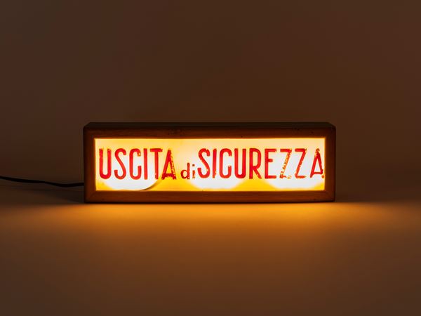 ORIGINAL SIGN FROM AN OLD ITALIAN CINEMA FROM THE EARLY 1900s: EMERGENCY EXIT