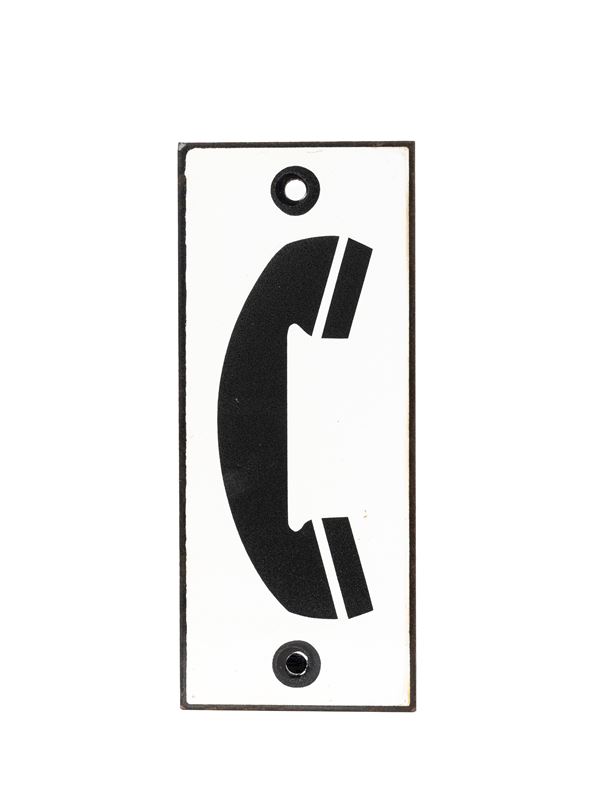 ANTIQUE BLACK-AND-WHITE SIGN FEATURING A VINTAGE TELEPHONE HANDSET