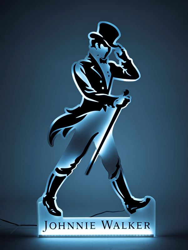 A JOHNNIE WALKER WHISKY LIGHTED ADVERTISING SIGN