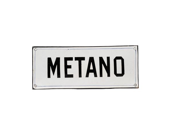ANTIQUE ENAMELED METAL SIGN – “METANO”