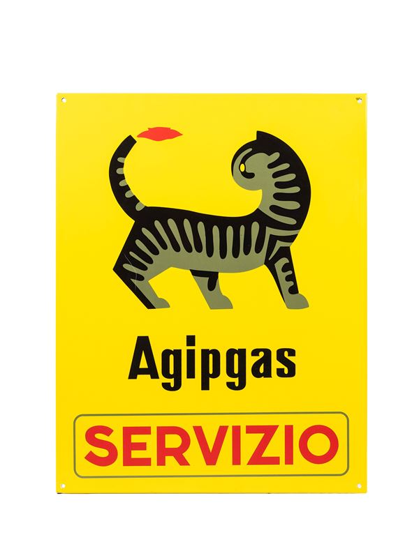 VINTAGE ENAMELED METAL AGIPGAS SERVICE SIGN