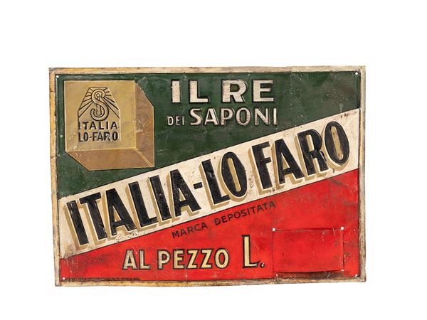 VINTAGE ADVERTISING SIGN: “THE KING OF SOAPS, ITALY – LO FARO”