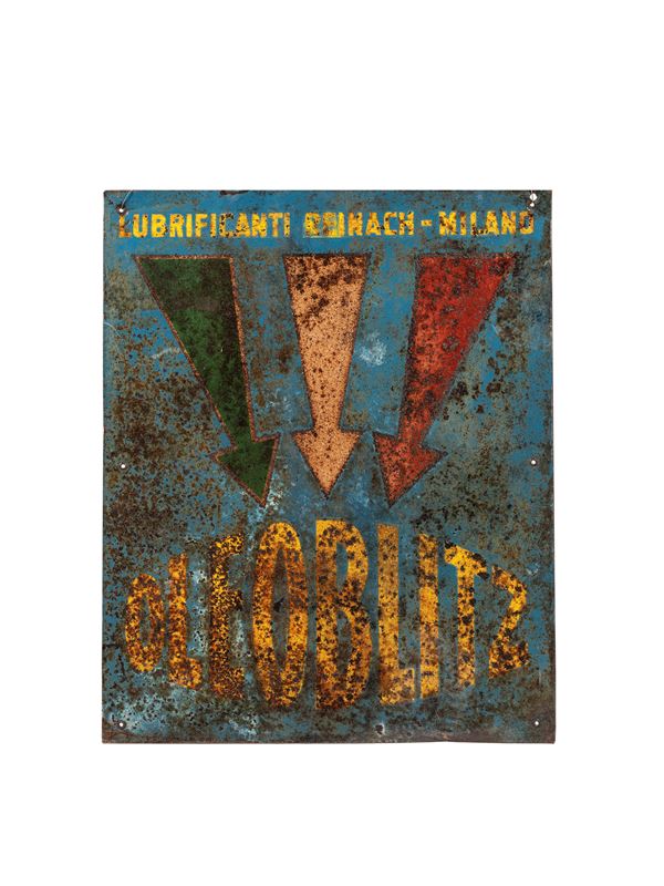 AN ORIGINAL OLEOBLITZ LUBRICANTS REINACH MILANO ADVERTISING SIGN