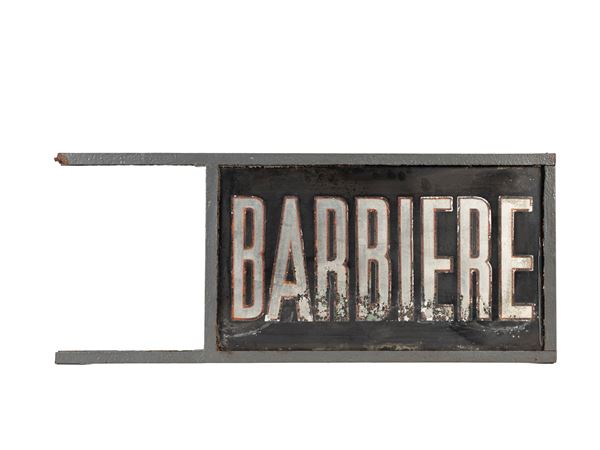 DOUBLE-SIDED GLASS SIGN WITH BRACKET: BARBER.
