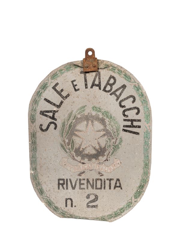 VINTAGE ADVERTISING SIGN FROM THE EARLY 1900S: SALES AND TOBACCO SHOP NO. 2.