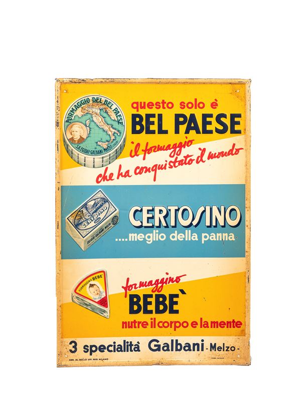 ORIGINAL 1970s ADVERTISING SIGN BY EGIDIO GALBANI (MELZO, ITALY)