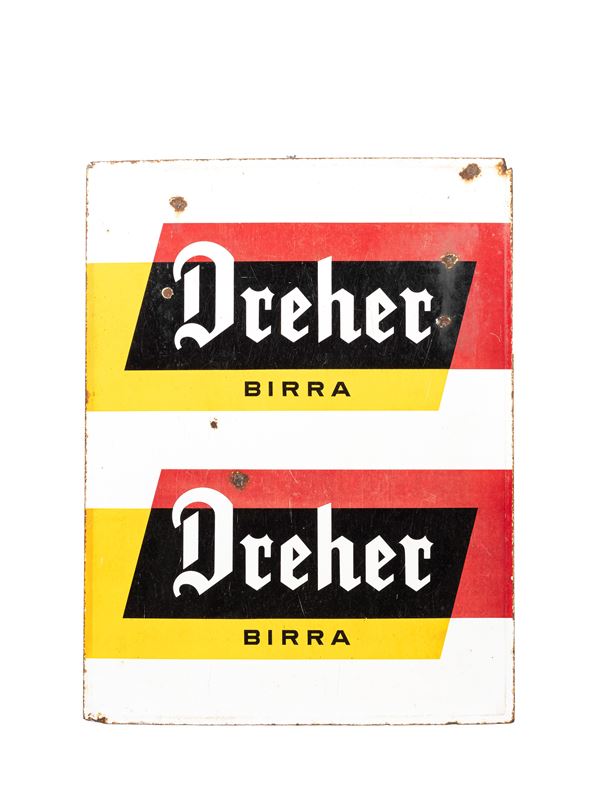 ORIGINAL 1960s ENAMELLED METAL ADVERTISING SIGN FOR DREHER BEER