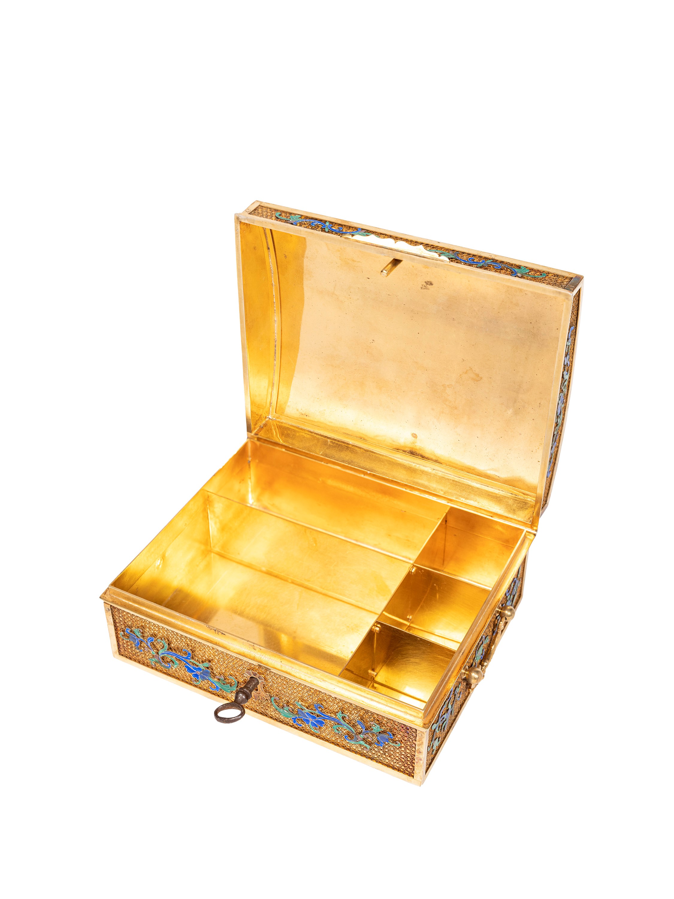 Cina, dinastia Qing (1644-1911), Scatola in filigrana d’argento e smalti con motivi floreali