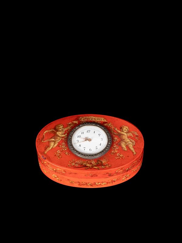 TABACCHIERA LACCATA CON OROLOGIO