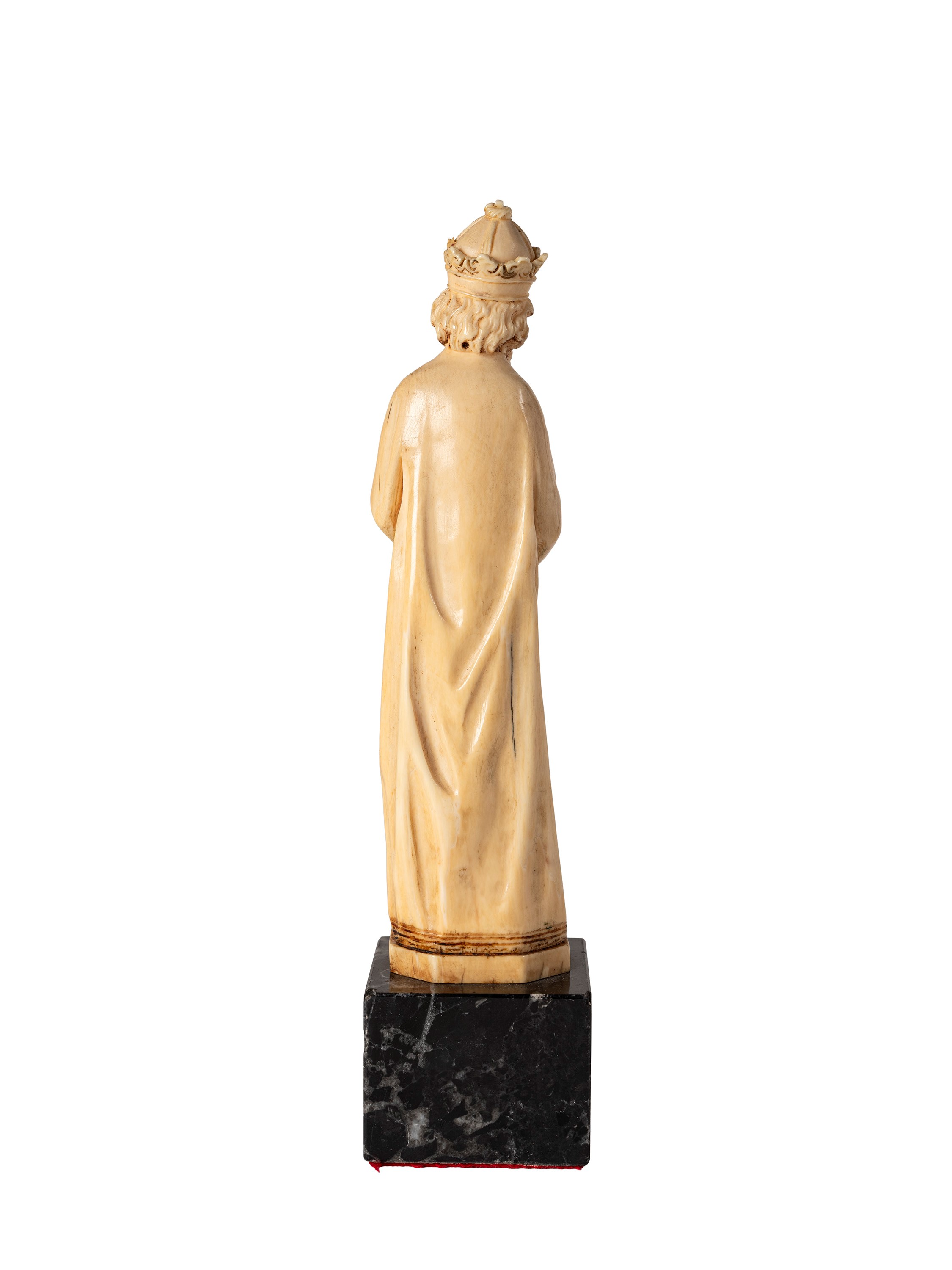 Figura in avorio scolpito, uomo canuto incoronato con bastone, XVIII secolo