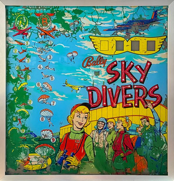 SKY DIVERS PINBALL BACKGLASS PANEL